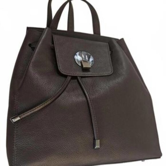 L. Credi Women\'s Brown Pebbled Leather Backpack with Decorative Front‎ Flap NWOT main image 6